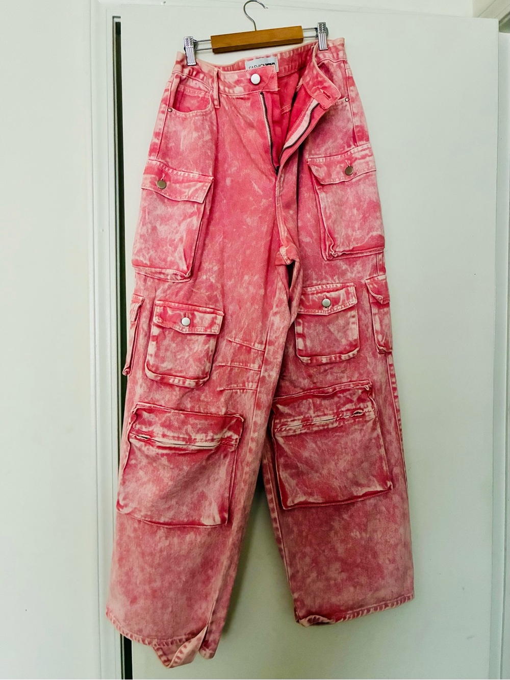 Fashion Nova Acid Pink Cargo Wide-Leg Jeans